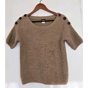 J Crew Sweater Womens S Brown Boxy Button Short Sleeve Alpaca Wool Goblincore